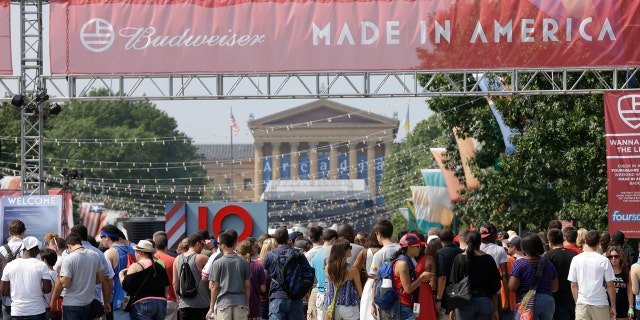 Fans crowd outside of the 'Made in America' festival in Philadelphia.