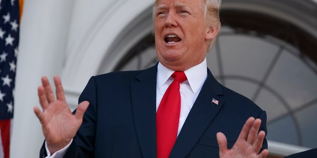 President Donald Trump speaks to reporters before a security briefing at Trump National Golf Club in Bedminster, N.J., Thursday, Aug. 10, 2017, (AP Photo/Evan Vucci) (AP Photo/Evan Vucci)