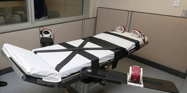 This file photo shows the gurney in the the execution chamber at the Oklahoma State Penitentiary in McAlester, Okla.