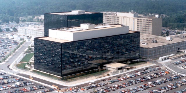 An undated aerial handout photo shows the National Security Agency headquarters building in Fort Meade, Maryland.