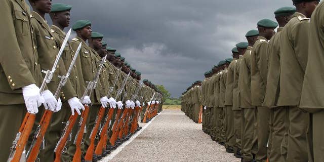 Newly decorated officer cadets at the Uganda military academy in Kabamba on September 15, 2012
