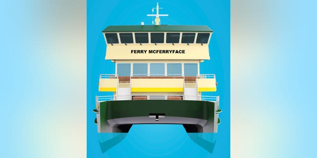 This undated artist's drawing shows the design of the last ferry in a new Sydney Harbour fleet, which will be christened Ferry McFerryface.