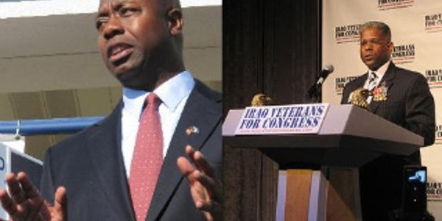 Congressmen-elect Tim Scott of South Carolina (left) and Allen West of Florida. (AP Photo/Bruce Smith, Allen West Campaign)