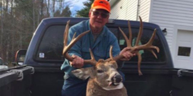Maine Mammoth: Wentworth shows off his huge-bodied, drop-tine 15-pointer.