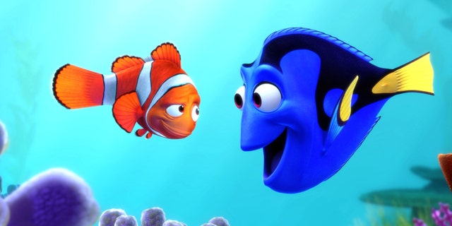 Marlin the clown fish and Dory the blue tang fish (l-r) in scene from movie "Finding Nemo."
