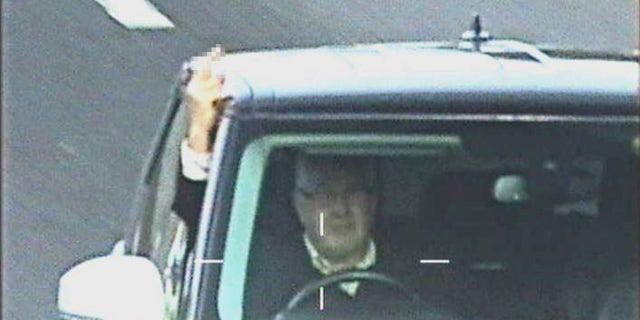 Timothy Hill, a company director has been caged for fitting a laser to his car and brazenly sticking his middle finger up as he passed speed cameras. See Ross Parry story RPYFINGER; Timothy Hill, 67, had fitted a jammer to his flashy white Range Rover with a private licence plate so he wouldn't be caught for speeding. Teeside Crown Court heard today (mon) was caught on camera flipping the bird to cameras on three separate occasions along the A19 in December last year. But when Hill found out he was being investigated he threw the jammer into a river and told officers it couldn't have been him because he was 60 miles away. However, after being interviewed he admitted he had a jammer and was the driver flashing the finger at the mobile speed vans.