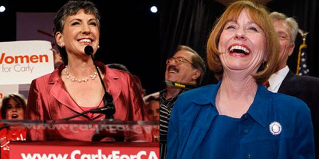 Shown here are California GOP Senate nominee Carly Fiorinia, left, and Nevada GOP Senate nominee Sharron Angle. (AP Photos)