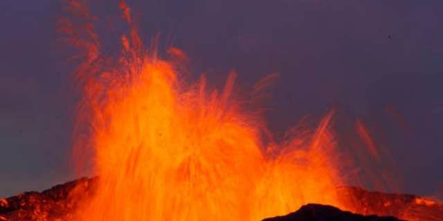 This fire-fountain eruption in Iceland is similar to those that peppered the moon shortly after its formation. The earthly explosion is driven by water and carbon dioxide gas, but new research suggests carbon monoxide was the culprit on the ear