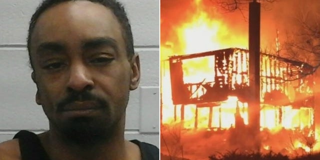 Police said Mondel Johnson attacked a woman with a hammer before he doused her with a fluid and set a house on fire with her in it.