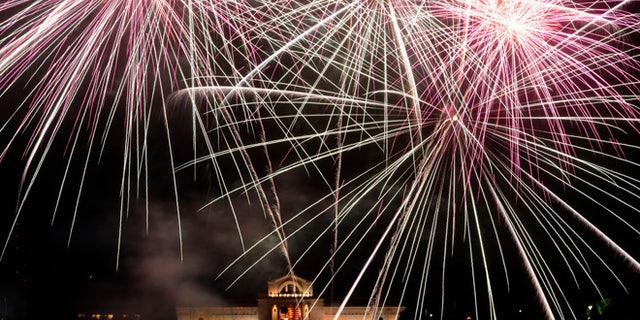 July 3, 2014: Fair St. Louis fireworks illuminate the sky in front of the St. Louis Art Museum.