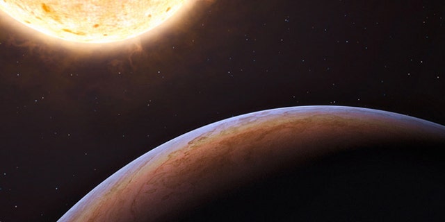 This artist's impression shows HIP 13044b, an exoplanet orbiting a star that entered the Milky Way from another galaxy. The Jupiter-like planet is particularly unusual, as it is orbiting a star nearing the end of its life and could be about to be engulfed by it, giving clues about the fate of our own planetary system in the distant future.