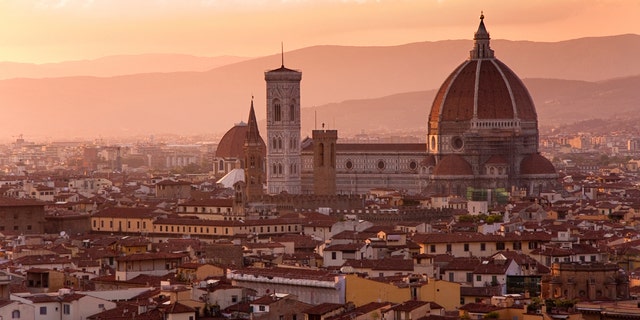Florence skyline at sunset, Italy. Campanile di San Marco