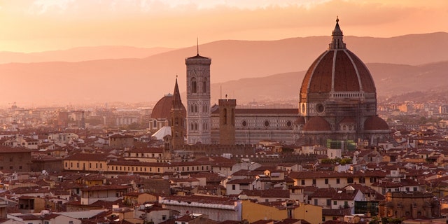 Florence skyline at sunset, Italy. Campanile di San Marco