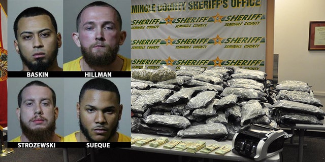 Kadin Baskin, Craig Hillman, Michael Strozewski, and Angelo Sueque were arrested after Florida sheriffs found 430 pounds of marijuana.