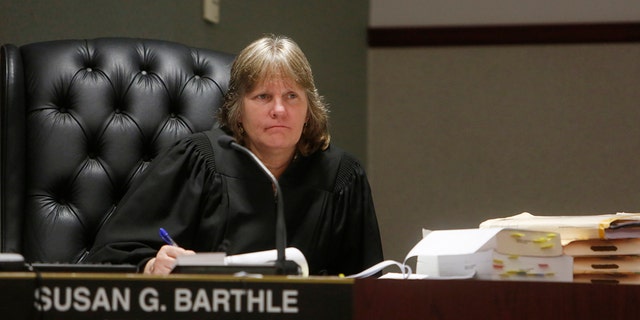 Circuit Court Judge Susan Barthle listens during Curtis Reeves' hearing at the Robert D. Sumner Judicial Center in Dade City, Fla., Tuesday, Feb. 28, 2017. Defense attorneys for the retired Tampa police captain accused of shooting a man in a movie theater are continuing to present their case to a judge during a so-called Stand Your Ground hearing. (Octavio Jones/Tampa Bay Times via AP, Pool)