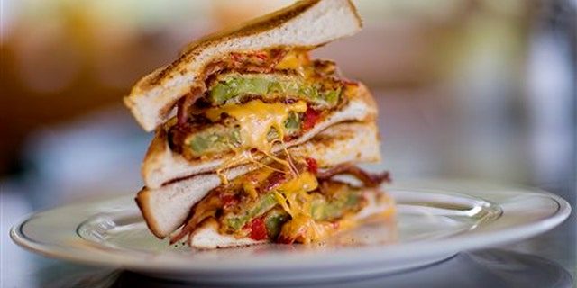The Grant Stack, a sandwich made with Texas toast, fried green tomatoes, bacon and pimento cheese at the Home grown restaurant.