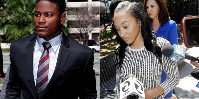 At left, Reuben Foster walks into court last month. At right, Elissa Ennis leaves court with attorney Stephanie Rickard Thursday.