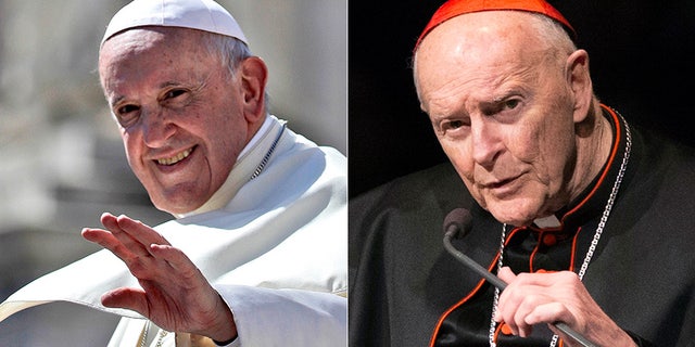 The Vatican says it is preparing a response to claims that Pope Francis, left, covered up the sexual misconduct of a now-disgraced American Cardinal Theodore McCarrick.