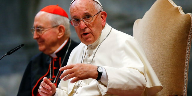 June 16, 2016: Pope Francis talks during the opening of a meeting of Rome's diocese in Saint John Lateran basilica in Rome, Italy.