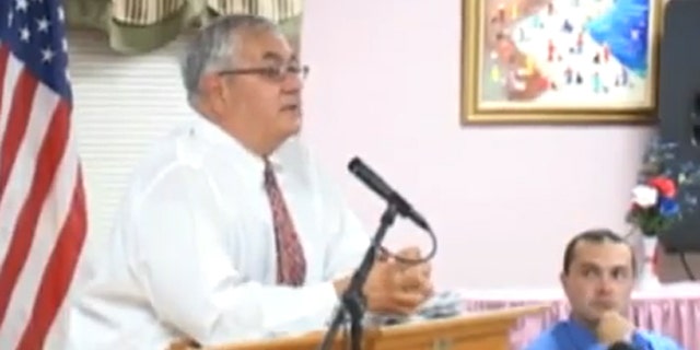 Rep. Barney Frank is shown taking a question in August 2009 at a town hall meeting in Dartmouth, Mass. (YouTube)