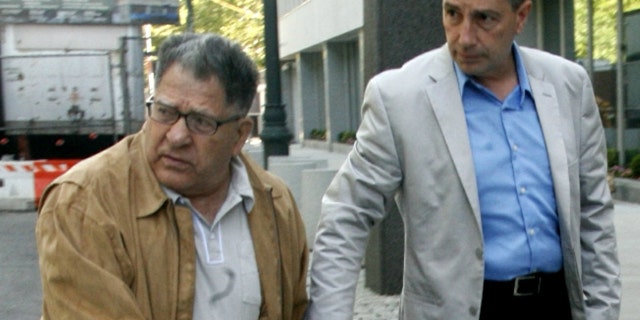 June 15, 2010: John "Sonny" Franzese, left, arrives at federal court in Brooklyn, New York. To the dismay of supporters who insist the frail 93-year-old is a decrepit shadow of his former self, the government has asked a judge in federal court in Brooklyn to sentence him on Friday to 12 years or more in prison. (AP)