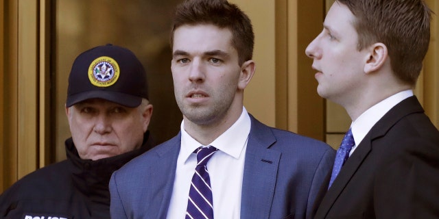 Billy McFarland, the promoter of the failed Fyre Festival in the Bahamas, leaves federal court after pleading guilty to wire fraud charges, Tuesday, March 6, 2018, in New York. (AP Photo/Mark Lennihan)