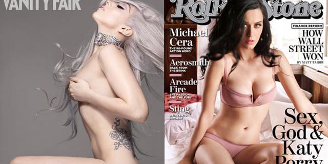 Lady Gaga and Katy Perry posed in men's magazine type photo spreads for traditionally tamer publications. (Vanity Fair/Rolling Stone)