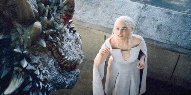 Daenerys Targaryen (Emilia Clarke) faces down an unfriendly dragon on 'Game of Thrones' (Courtesy Home Box Office)