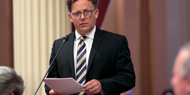 State Sen. Josh Newman, D-Fullerton, urges lawmakers to approve a measure to change the rules governing recall elections Thursday, June 15, 2017, in Sacramento, Calif. Democratic lawmakers approved the bill that would let people rescind their signatures from recall petitions and let lawmakers weigh in on potential costs. Newman is facing a recall campaign over his vote to increase the gas tax. (AP Photo/Rich Pedroncelli)