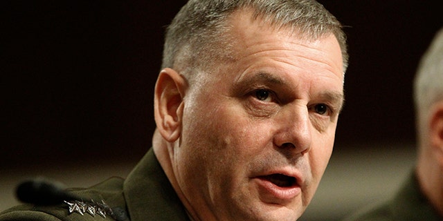 General James E. Cartwright, USMC Vice Chairman of the Joint Chiefs of Staff, testifies before the Senate Armed Services Committee hearing on a repeal of section 654 of title 10, United States Code, "Policy Concerning Homosexuality in the Armed Forces" on Capitol Hill in Washington December 3, 2010. Sen. John McCain (R-AZ) warned on Thursday it might be too soon to end the U.S. military's ban on gays, as the party geared up to block President Barack Obama's bid to repeal the "Don't Ask, Don't Tell" policy this year. REUTERS/Hyungwon Kang (UNITED STATES - Tags: MILITARY POLITICS HEADSHOT) - RTXVCZY