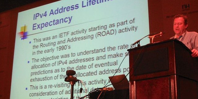 In 2003, Geoff Huston gave a presentation titled "IPv4 Address Lifetime Expectancy Revisited" where he showed the trends in IP address deployment, and used a simple model to extrapolate these trends to predict the moment the last IP address would be used up.