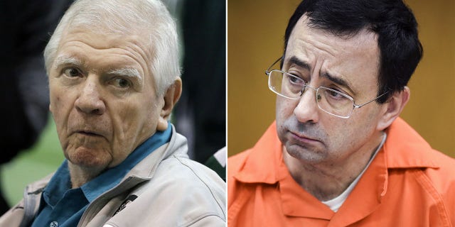 Former Michigan State University Athletic Director George Perles, left, and Larry Nassar.
