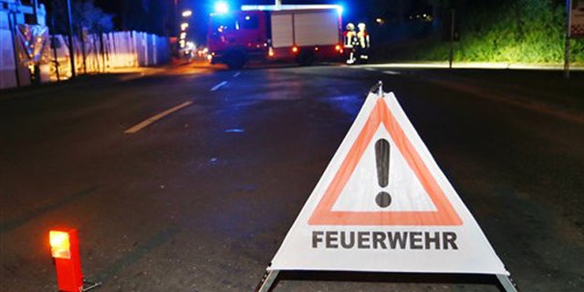 July 18, 2016: A firetruck blocks a road in Wuerzburg, southern Germany, after a man attacked people on a train.
