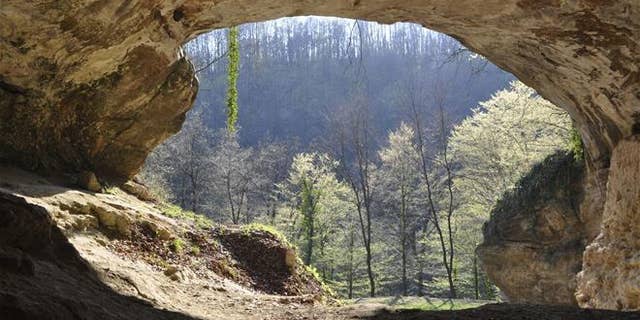 The entrance to the archaeological site of Vindija Cave, Croatia.