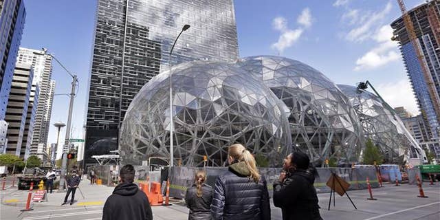 Construction continues on Amazon's Seattle campus, on April 27, 2017.