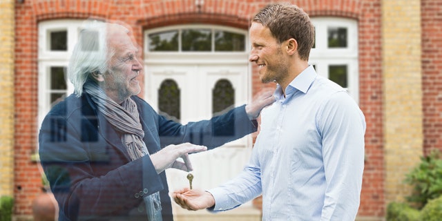 Ghost dad gives house keys to son.