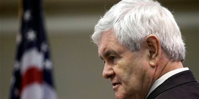 Former House Speaker Newt Gingrich speaks at the Kiwanis Club luncheon May 16 in Dubuque, Iowa.