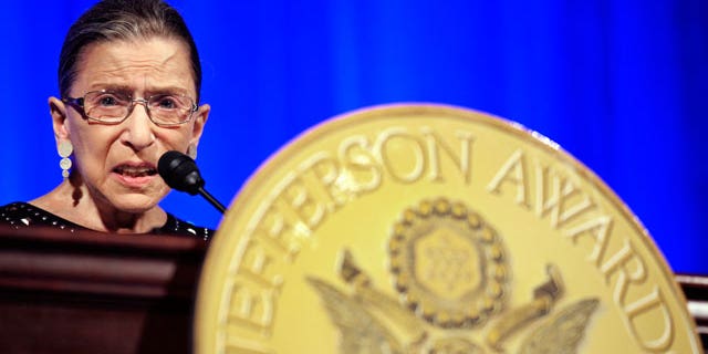 Supreme Court Associate Justice Ruth Bader Ginsburg makes remarks after being awarded a Jefferson Awards for Public Service at the National Building Museum in Washington, Tuesday, June 21, 2011.