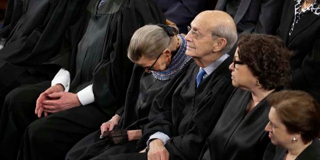Jan. 20, 2015: Supreme Court Justice Ruth Bader Ginsburg is shown during President Obama's State of the Union address.