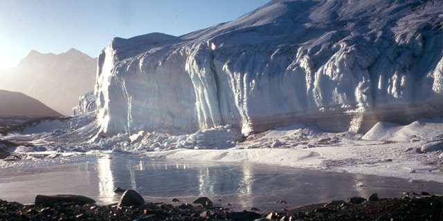 Sunlight plays off the Canada Glacier in the Wrigth Valley, one of the McMurdo Dry Valleys.