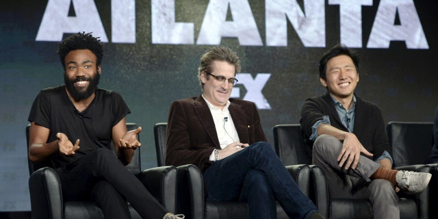 Donald Glover attends a panel for "Atlanta" with executive producer Paul Simms and director Hiro Murai.