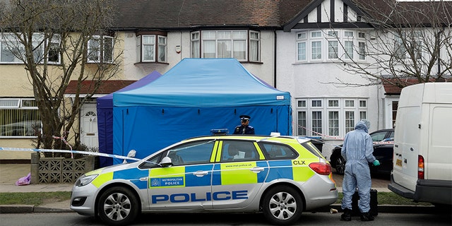 March 14, 2018: Police work at the scene outside a house in New Malden, southwest London, which has been sealed off after Russian businessman Nikolai Glushkov was found dead.