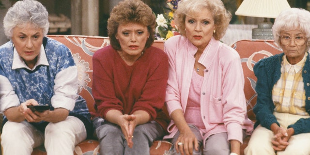 Bea Arthur as Dorothy Petrillo-Zbornak, Rue McClanahan as Blanche Devereaux, Betty White as Rose Nylund, Estelle Getty as Sophia Petrillo on "The Golden Girls."