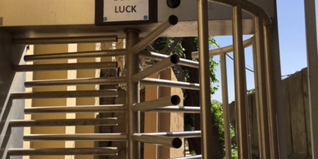 The "Good Luck" gate at the U.S. base in Kabul