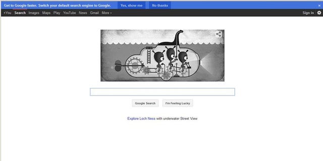 The April 21 Google Doodle honored the search for the Loch Ness Monster. Screenshot from Google.com.