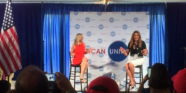 July 20, 2016: Caitlyn Jenner, right, speaks at an American Unity Fund brunch at the Rock and Roll Hall of Fame in Cleveland on the sidelines of the Republican National Convention.