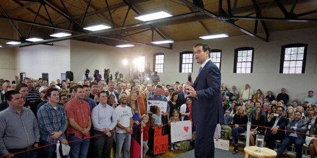 Republican presidential candidate Sen. Marco Rubio, R-Fla., speaks during a campaign rally at the Utah State Fairpark Monday, Oct. 19, 2015, in Salt Lake City. Rubio is the fourth presidential candidate to make a stop in Utah in recent months. (AP Photo/Rick Bowmer)