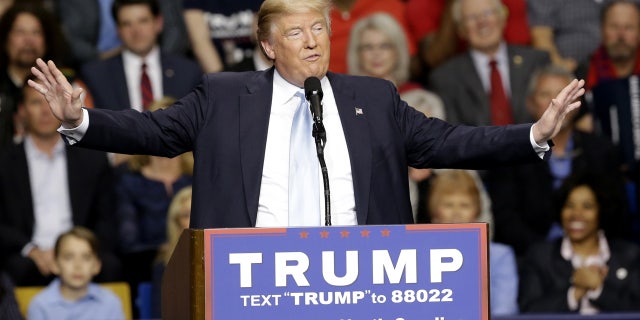 March 9, 2016: Republican presidential candidate Donald Trump speaks during a campaign rally in Fayetteville, N.C. (AP Photo/Gerry Broome)