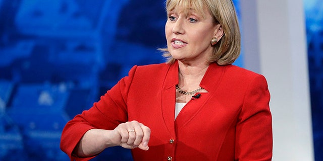 FILE- In this May 18, 2017 file photo, New Jersey Lt. Gov. Kim Guadagno speaks during a Republican gubernatorial primary debate in Newark, N.J. New Jersey voters are heading to the polls to pick their candidates to succeed Republican Gov. Chris Christie on Tuesday, June 6. (AP Photo/Julio Cortez, Pool, File)