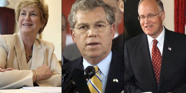 Shown here, from left to right, are Connecticut Gov. Jodi Rell, Rhode Island Gov. Donald Carcieri, and Vermont Gov. Jim Douglas, all outgoing Republicans. (AP Photos)